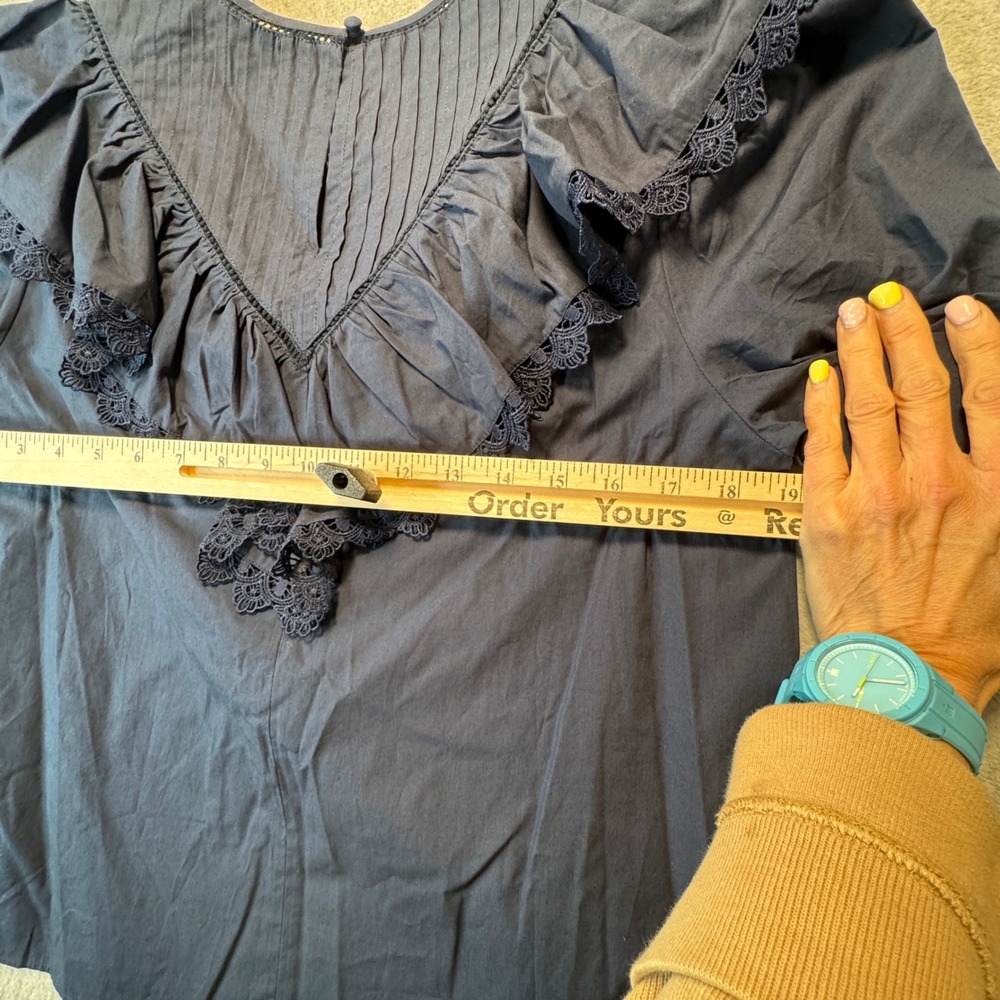 Marie Oliver Ruffle Blouse Blue Carissa Top Ruffle Lace Pintuck Blouse Small NEW - Picture 6 of 8